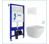 Инсталляция с унитазом комплект 5 в 1 Teymi унитаз подвесной безободковый торнадо Lina Pro Vortex кнопка белая/хром F14459 ЦБ-00302375