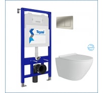 Инсталляция с унитазом комплект 5 в 1 Teymi унитаз подвесной безободковый торнадо Lina Pro Vortex кнопка нержавеющая сталь F14463 ЦБ-00302376