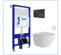Инсталляция с унитазом комплект 5 в 1 Teymi унитаз подвесной безободковый торнадо Lina Pro Vortex кнопка черная/хром F14458 ЦБ-00302378