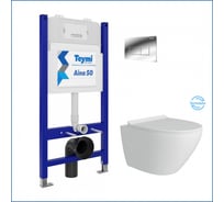 Инсталляция с унитазом комплект 5 в 1 Teymi унитаз подвесной безободковый торнадо Lina Pro Vortex кнопка хром F14470 ЦБ-00284696