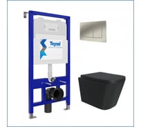 Инсталляция с унитазом комплект 5 в 1 Teymi унитаз подвесной безободковый черный Helmi Black кнопка нержавеющая сталь F13349 ЦБ-00302385