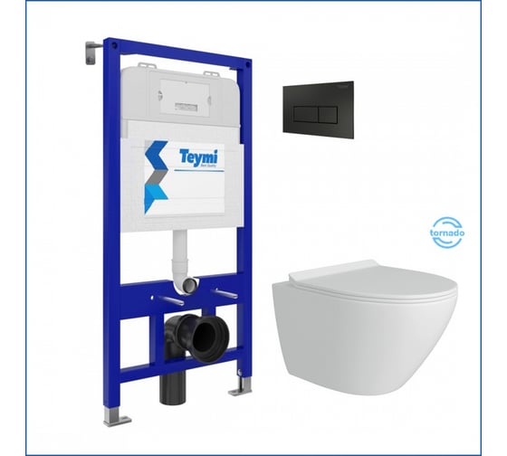 Готовое решение Teymi Инсталляция Aina 52 + клавиша смыва Helmi черная + унитаз Lina Pro Vortex F14449 F14449 ЦБ-00285797 1