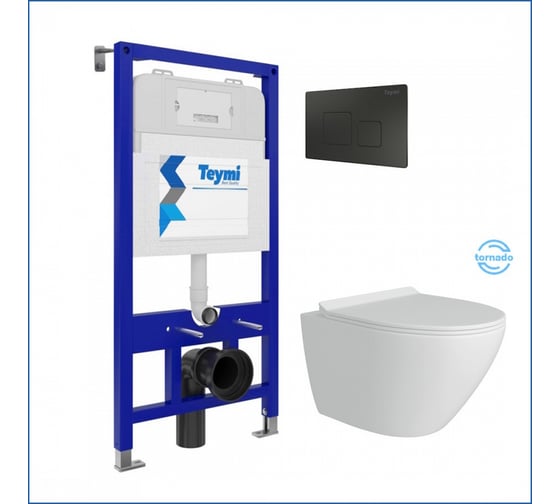 Готовое решение Teymi Инсталляция Aina 52 + клавиша смыва Kati черная + унитаз Lina Pro Vortex F144 F14465 ЦБ-00299043 1