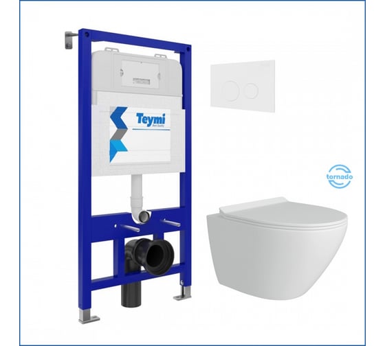 Готовое решение Teymi Инсталляция Aina 52 + клавиша смыва Lina белая + унитаз Lina Pro Vortex F1445 F14456 ЦБ-00299039 1