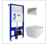 Инсталляция с унитазом Teymi комплект 5 в 1 унитаз подвесной безободковый Lina Pro кнопка нержавеющая сталь F13385 F13385 ЦБ-00285823