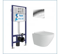 Инсталляция с унитазом Teymi комплект 5 в 1 унитаз подвесной безободковый Lina Pro кнопка хром F13868 F13868 ЦБ-00286360