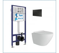 Инсталляция с унитазом Teymi комплект 5 в 1 унитаз подвесной безободковый Lina Pro кнопка черная F13865 F13865 ЦБ-00286350