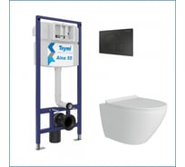 Инсталляция с унитазом Teymi комплект 5 в 1 унитаз подвесной безободковый Lina Pro кнопка черная F13875 F13875 ЦБ-00286353