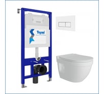 Инсталляция с унитазом Teymi комплект 5 в 1 унитаз подвесной безободковый Vitra Pro кнопка белая/хром F13352 F13352 ЦБ-00302382