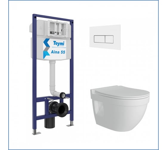 Инсталляция с унитазом Teymi комплект 5 в 1 унитаз подвесной безободковый Vitra Pro кнопка белая/хром F13769 F13769 ЦБ-00286377 1