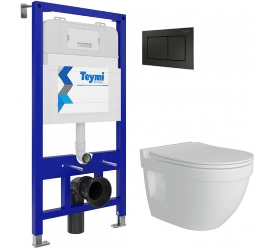 Комплект Teymi Готовое решение: Инсталляция Aina 52 + клавиша смыва Aina черная + подвесной унитаз T70802 ЦБ-00298882 1