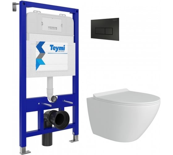 Комплект Teymi Готовое решение: Инсталляция Aina 52 + клавиша смыва Helmi черная + унитаз Lina Pro F00778 ЦБ-00285804 1