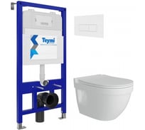Комплект Teymi Готовое решение: Инсталляция Aina 52 + клавиша смыва Helmi белая + унитаз Vitra Pro F00474 ЦБ-00298840