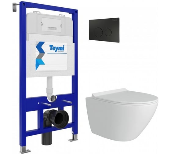 Комплект Teymi Готовое решение: Инсталляция Aina 52 + клавиша смыва Lina черная + унитаз Lina Pro F00780 ЦБ-00298895 1