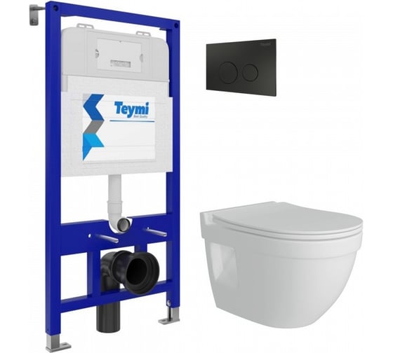 Комплект Teymi Готовое решение: Инсталляция Aina 52 + клавиша смыва Lina черная + подвесной унитаз T70800 ЦБ-00298880 1
