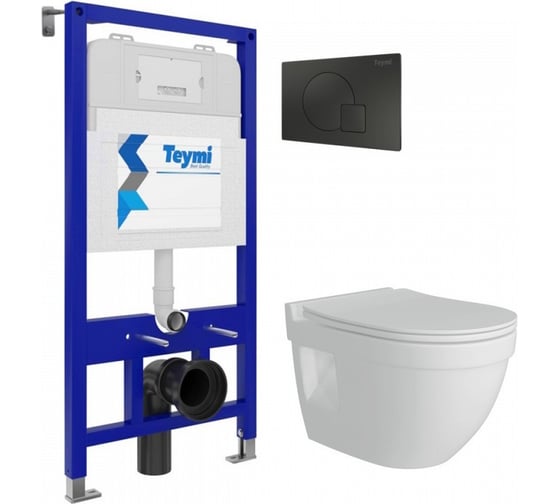 Комплект Teymi Готовое решение: Инсталляция Aina 52 + клавиша смыва Ellie черная + унитаз Vitra Pr F00479 ЦБ-00298837 1