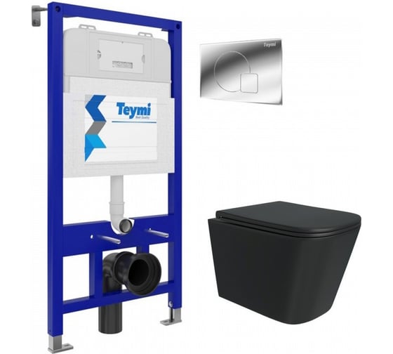 Комплект Teymi Готовое решение: Инсталляция Aina 52 + клавиша смыва Ellie хром + унитаз Helmi черный F00471 ЦБ-00298903 1
