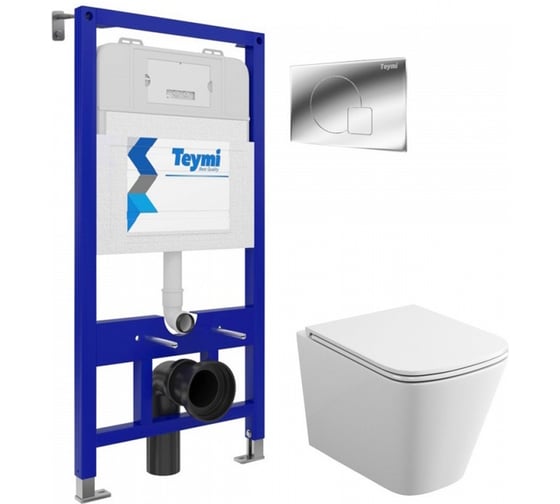 Комплект Teymi Готовое решение: Инсталляция Aina 52 + клавиша смыва Ellie хром + унитаз Helmi F00415 ЦБ-00302362