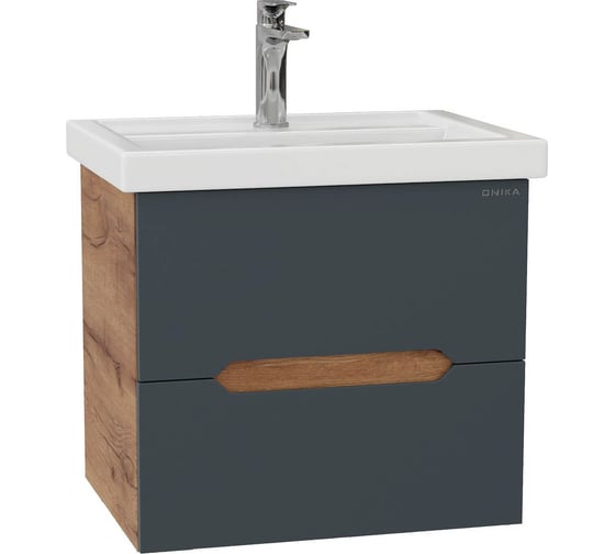 Тумба с раковиной Onika Айленд 50 подвесная, графит/дуб крафт золотой (ум. Фостер 50) 105041 1