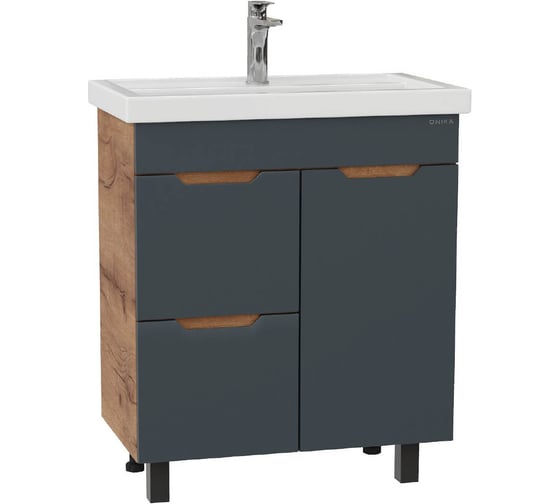 Тумба с раковиной Onika Айленд 70 напольная, графит/дуб крафт золотой, с корзиной (ум. Фостер 70) 107069 1