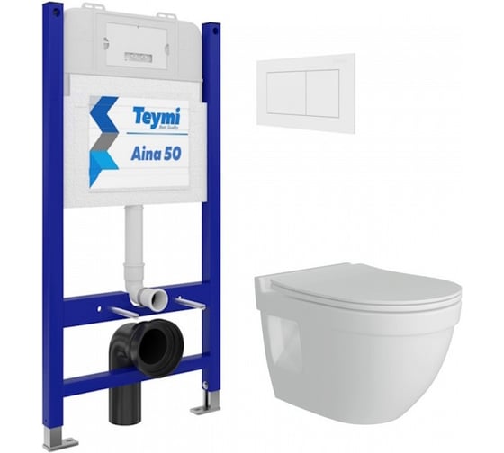 Комплект Teymi Готовое решение: Инсталляция Aina 50 + клавиша смыва Aina белая + унитаз Vitra Pro F00684 ЦБ-00298107 1