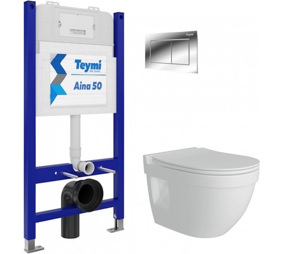 Комплект Teymi Готовое решение: Инсталляция Aina 50 + клавиша смыва Aina хром + унитаз Vitra Pro F F00678 ЦБ-00298101 1