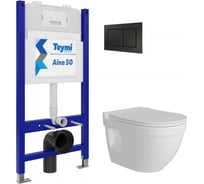 Комплект Teymi Готовое решение: Инсталляция Aina 50 + клавиша смыва Aina черная + унитаз Vitra Pro F00679 ЦБ-00298102