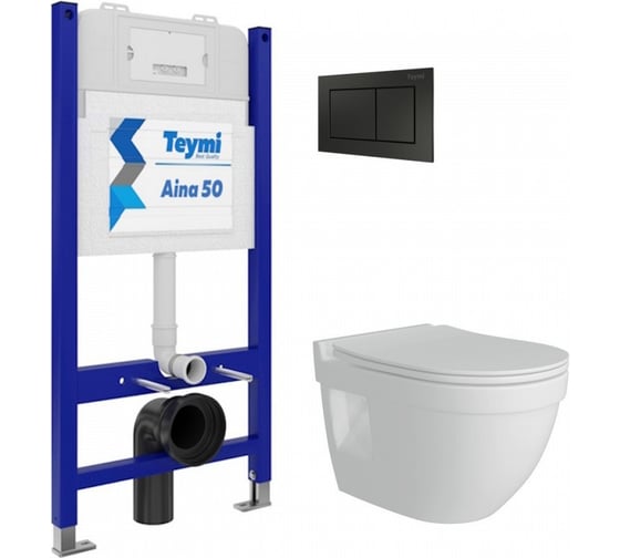 Комплект Teymi Готовое решение: Инсталляция Aina 50 + клавиша смыва Aina черная + унитаз Vitra Pro F00679 ЦБ-00298102 1