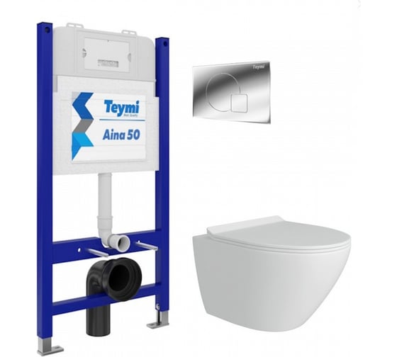 Комплект Teymi Готовое решение: Инсталляция Aina 50 + клавиша смыва Ellie хром + унитаз Lina Pro F F00804 ЦБ-00298183 1