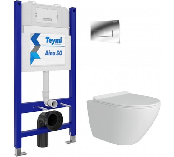 Комплект Teymi Готовое решение: Инсталляция Aina 50 + клавиша смыва Helmi хром + унитаз Lina Pro F F00792 ЦБ-00298172 1