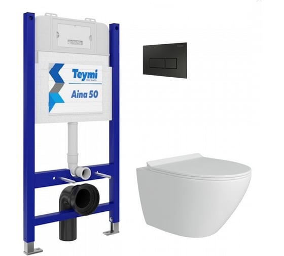 Комплект Teymi Готовое решение: Инсталляция Aina 50 + клавиша смыва Helmi черная + унитаз Lina Pro F00793 ЦБ-00298173 1