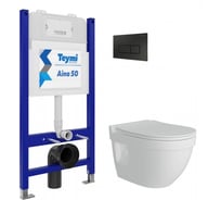 Комплект Teymi Готовое решение: Инсталляция Aina 50 + клавиша смыва Helmi черная + унитаз Vitra Prо F00675 ЦБ-00298098