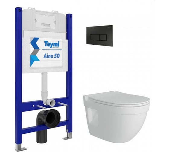 Комплект Teymi Готовое решение: Инсталляция Aina 50 + клавиша смыва Helmi черная + унитаз Vitra Prо F00675 ЦБ-00298098 1