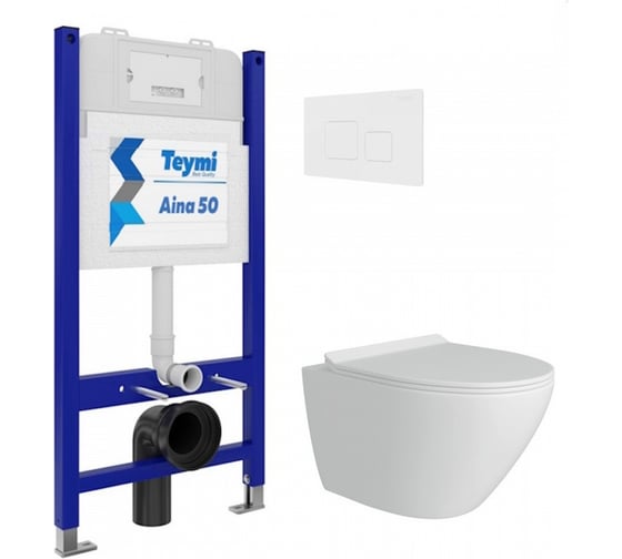 Комплект Teymi Готовое решение: Инсталляция Aina 50 + клавиша смыва Kati белая + унитаз Lina Pro F F00803 ЦБ-00298182 1