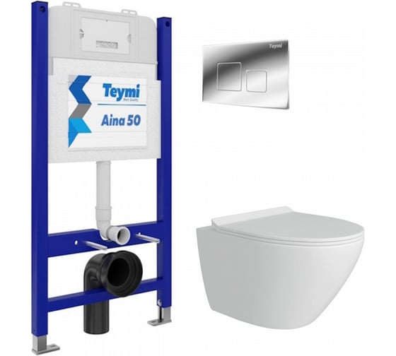 Комплект Teymi Готовое решение: Инсталляция Aina 50 + клавиша смыва Kati хром + унитаз Lina Pro F00798 ЦБ-00298178 1
