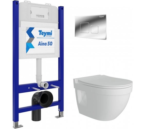 Комплект Teymi Готовое решение: Инсталляция Aina 50 + клавиша смыва Kati хром + унитаз Vitra Pro F00680 ЦБ-00298103 1