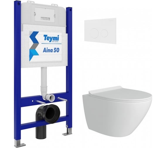 Комплект Teymi Готовое решение: Инсталляция Aina 50 + клавиша смыва Lina белая + унитаз Lina Pro F00801 ЦБ-00298180 1