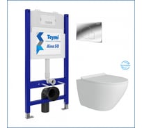 Готовое решение Teymi Инсталляция Aina 50 + клавиша смыва Ellie хром + унитаз Lina Pro Vortex F1448 F14489 ЦБ-00299058