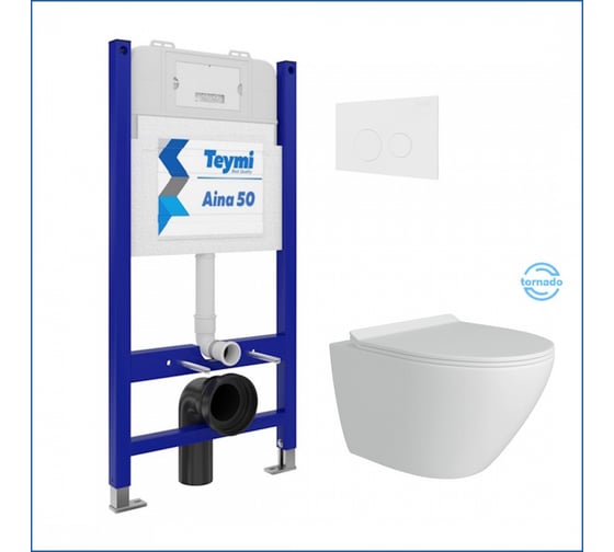 Готовое решение Teymi Инсталляция Aina 50 + клавиша смыва Lina белая + унитаз Lina Pro Vortex F14478 F14478 ЦБ-00285833 1