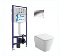 Инсталляция с унитазом комплект Teymi  5 в 1 унитаз подвесной безободковый Helmi S кнопка хром F13580 ЦБ-00285245