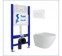 Инсталляция с унитазом комплект Teymi  5 в 1 унитаз подвесной безободковый Lina Pro кнопка белая/хром F13516 ЦБ-00297756
