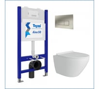 Инсталляция с унитазом комплект Teymi 5 в 1 унитаз подвесной безободковый Lina Pro кнопка нержавеюща F13511 ЦБ-00299106