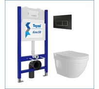 Инсталляция комплект 5 в 1 Teymi унитаз подвесной безободковый Vitra Pro кнопка черная/хром F13477 ЦБ-00297734