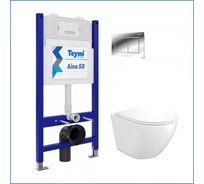 Инсталляция комплект 5 в 1 Teymi унитаз подвесной безободковый Lina S кнопка хром F00528 ЦБ-00284691