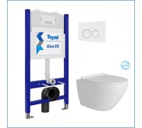 Инсталляция комплект 5 в 1 Teymi унитаз подвесной безободковый торнадо Lina Pro Vortex кнопка белая/хром F14481 ЦБ-00297768