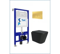 Инсталляция комплект 5 в 1 Teymi унитаз подвесной безободковый черный Helmi Black кнопка золото F16122 ЦБ-00302390