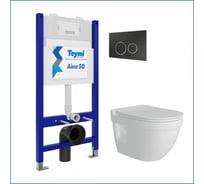 Инсталляция комплект 5 в 1 Teymi унитаз подвесной безободковый Vitra Pro кнопка черная/хром F13480 ЦБ-00297733