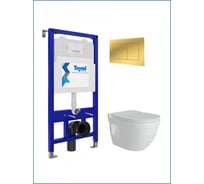 Инсталляция комплект 5 в 1 Teymi унитаз подвесной безободковый Vitra Pro кнопка золото F16075 ЦБ-00302394