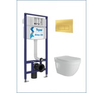 Инсталляция комплект 5 в 1 Teymi унитаз подвесной безободковый Vitra Pro кнопка золото F16127 ЦБ-00286390