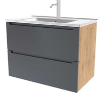 Тумба с раковиной для ванной ЗОВ Дион 100, Графит мат-Дуб D100GD+NS2001-100